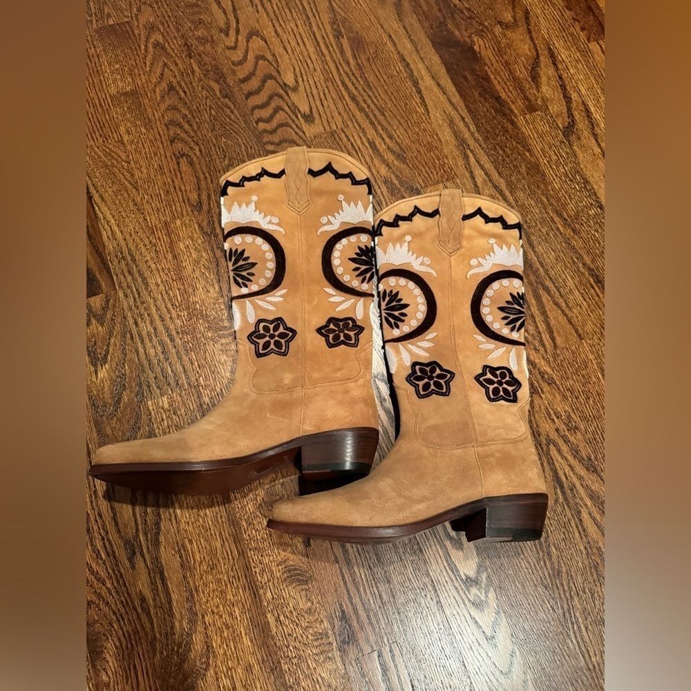 Free People Roundhouse Stitch Suede Embroidered Western Cowboy Boots US 9 / 39 - Picture 5 of 7